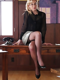 Sexy blonde secretary in lingerie
